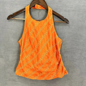 W work to‎ wear halter top orange womens 6 orange floral embroidered cottagecore